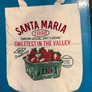 Anthropologie Maeve Graphic Strawberry Beaded Canvas Tote